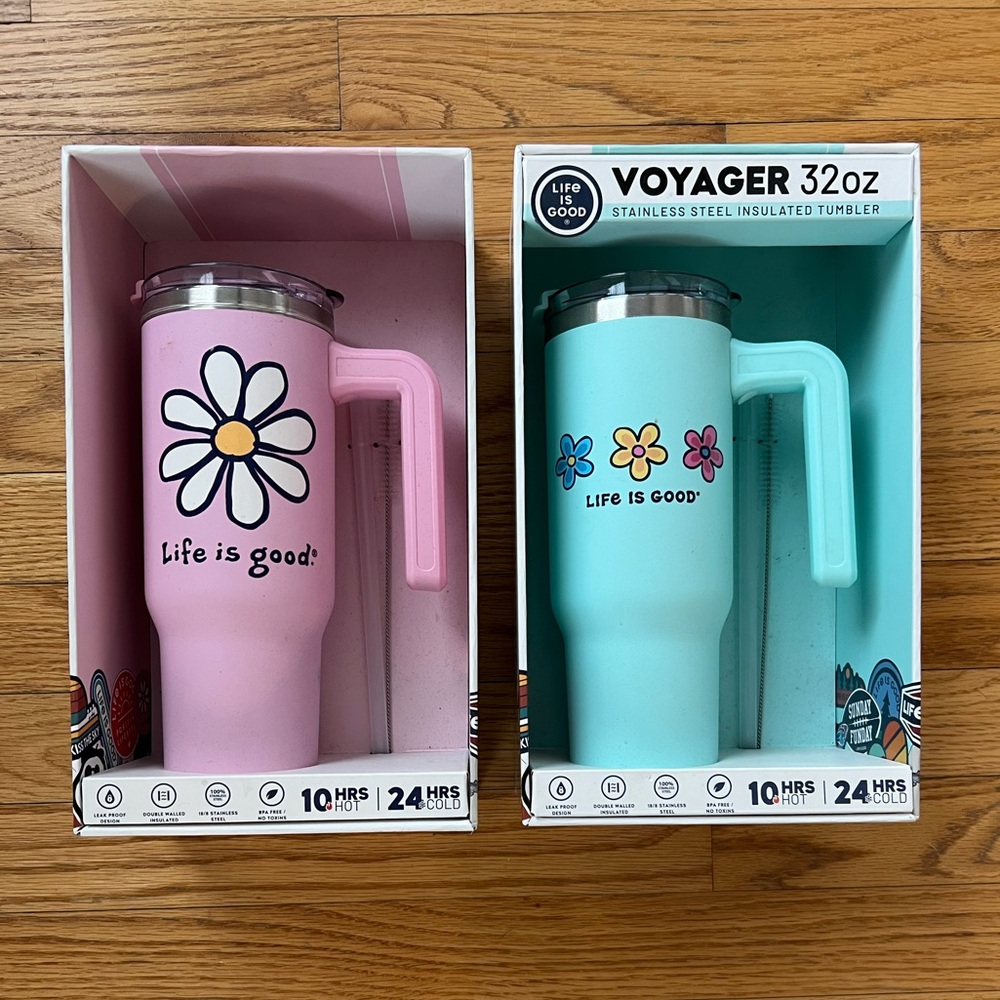 Life Is Good Pink and Blue Stainless Steel Tumblers-2
